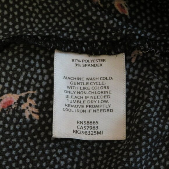 Free Press Blouse Short Sleeve Black w Pink Flowers & Green Dots Size L Women's - Picture 6 of 10